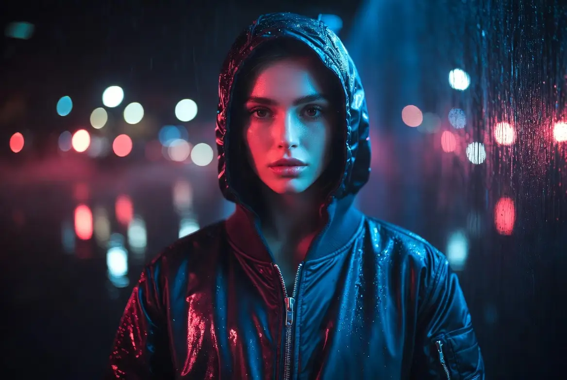 A moody streetwear portrait with strong lighting contrast and a clear editorial attitude.