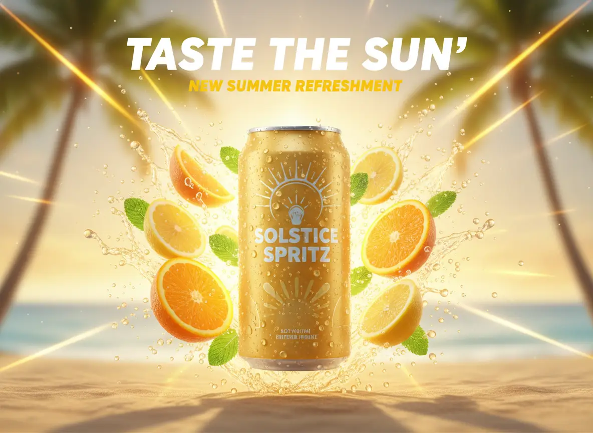 A quick social launch visual for a beverage campaign with bright color and product focus.