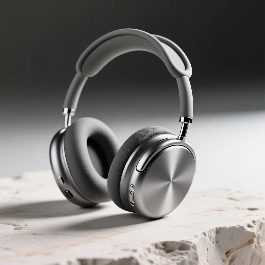 A clean headphones product hero image with controlled materials and a premium palette.